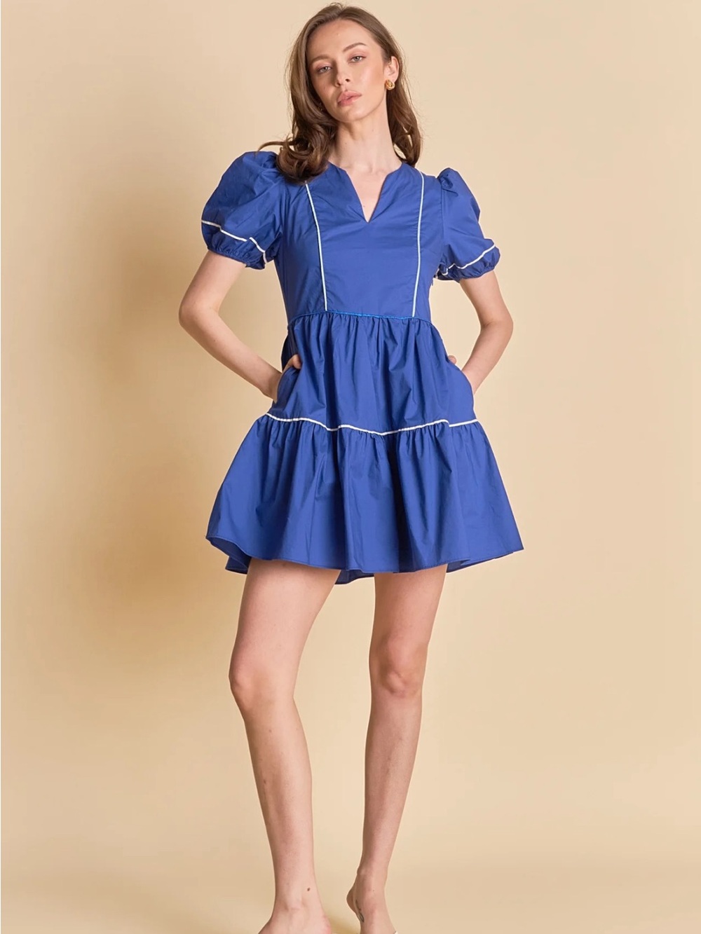 ENGLISH FACTORY Blue Puff Sleeve Dress